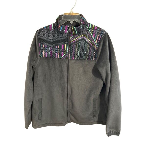 Fila Sport Soft Fleece Jacket Gray Full Zip Up Colorful Size L - Picture 1 of 13